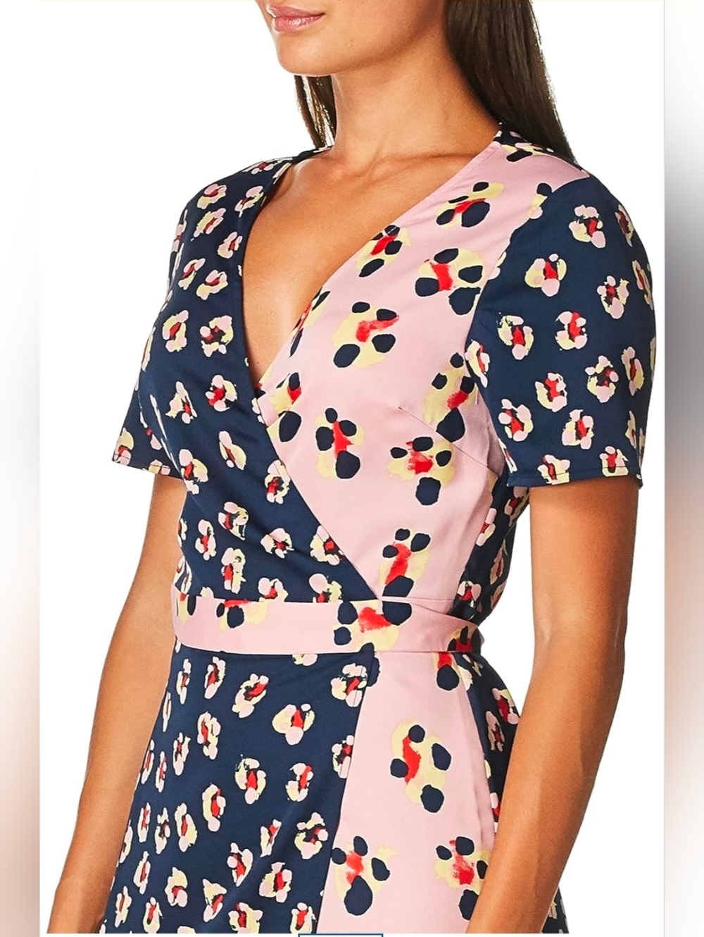 BCBGeneration Navy and Pink Contrast Floral Wrap Midi Dress. NWT - Picture 9 of 9